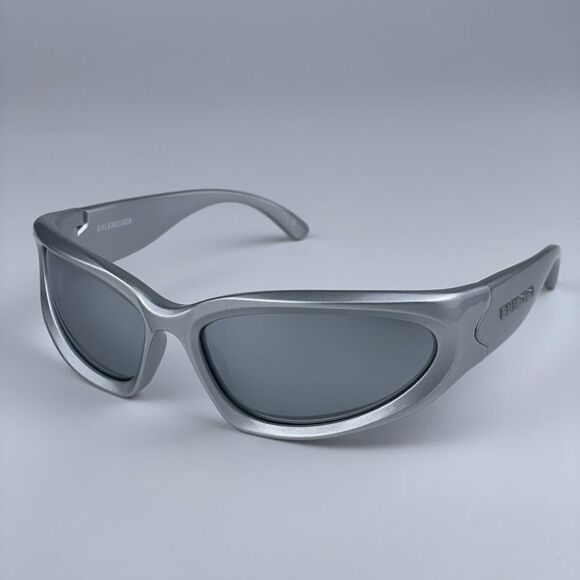 NEW Balenciaga BB0157S 004 Silver Grey Wraparound Extreme Unisex Sunglasses - Picture 1 of 11